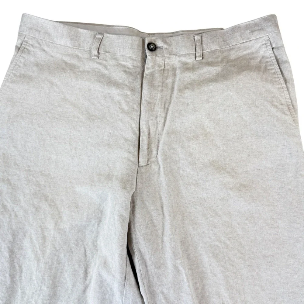 Claiborne Linen‎ Casual Pants Men's Beige Size 36x30 - Fit 34x28 Beach Vacation